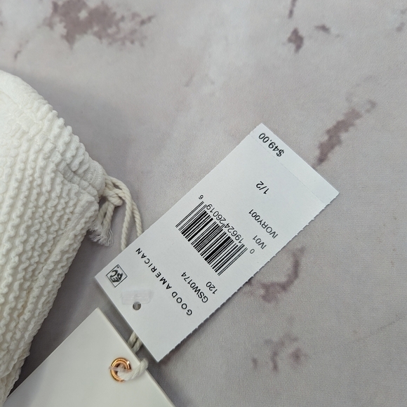 Good American Swim Top Women White Crinkle Band Bandeau Strapless - Picture 8 of 11